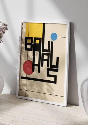 An unframed print of bauhaus style retro in multicolour and black accent colour