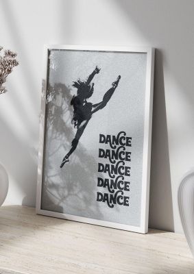 An unframed print of dance dance dance black white graphical illustration in grey and black accent colour
