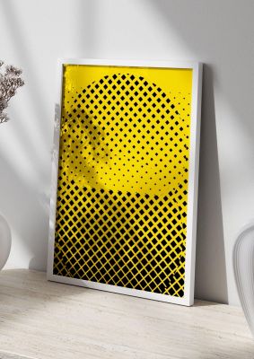 An unframed print of yellow black abstract graphical in yellow and black accent colour