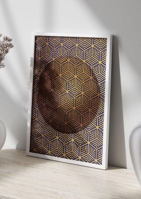 An unframed print of gold blue pattern graphical illustration in brown and black accent colour