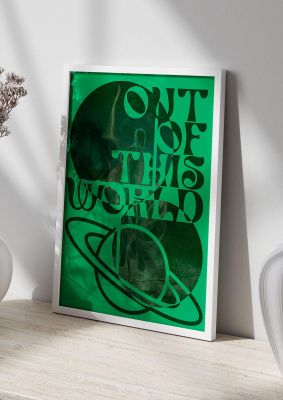 An unframed print of out of this world lofi green graphical in typography in green and black accent colour