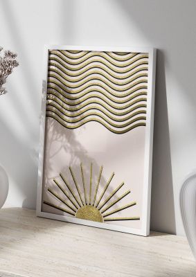 An unframed print of golden ripple sun graphical abstract in beige and gold accent colour
