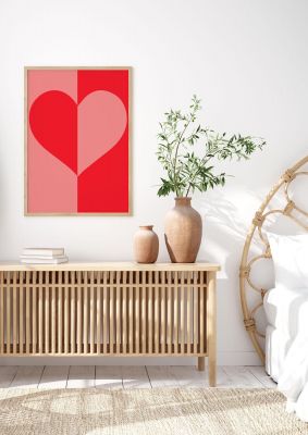 An unframed print of split heart pink red graphical illustration in red and pink accent colour