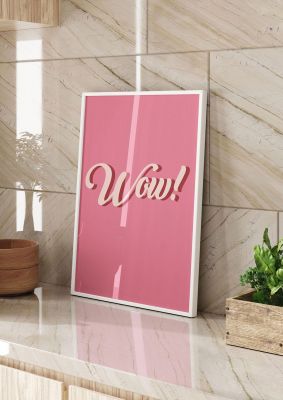 An unframed print of wow graphical in typography in pink