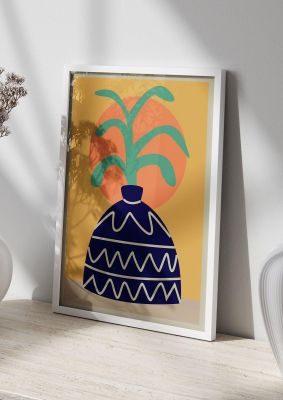 An unframed print of sunshine vase illustrative graphical illustration in multicolour and black accent colour
