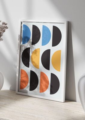 An unframed print of abstract disc graphical in multicolour and black accent colour