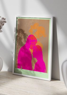 An unframed print of colourful kiss graphical illustration in pink and yellow accent colour