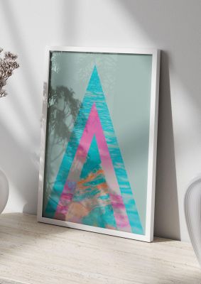 An unframed print of abstract colourful pyramid graphical in green and multicolour accent colour