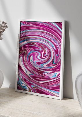 An unframed print of pink swirl graphical abstract in red and multicolour accent colour