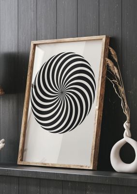 An unframed print of swirl white black graphical abstract in beige and black accent colour