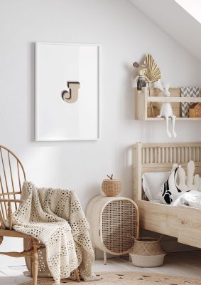 An unframed print of alphabet mix match j kids wall art in typography in beige and white accent colour