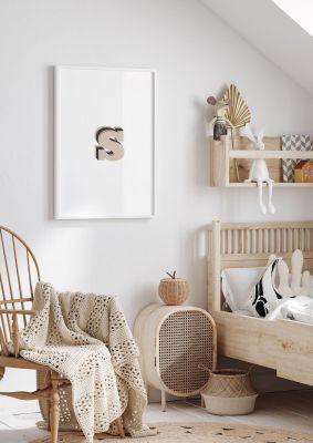 An unframed print of alphabet mix match s kids wall art in typography in beige and white accent colour