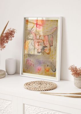 An unframed print of textured abstract watercolour retro in brown and multicolour accent colour