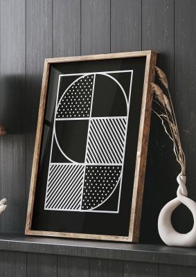 An unframed print of black white abstract shape line two graphical in monochrome