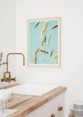 An unframed print of golden wheat nature photograph in green and yellow accent colour