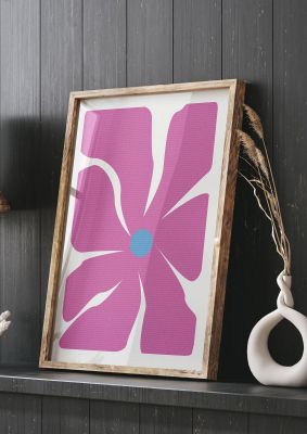 An unframed print of groovy abstract flower collage pink graphical in pink and blue accent colour