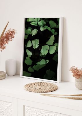 An unframed print of leaf disc nature photograph in green and black accent colour