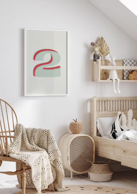 An unframed print of mix match number 2 kids wall art in typography in green and red accent colour