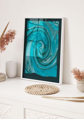 An unframed print of green swirl pattern pattern abstract in blue and black accent colour