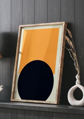 An unframed print of abstract shape mustard two graphical in orange and black accent colour