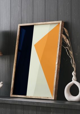 An unframed print of abstract shape mustard three graphical in orange and black accent colour
