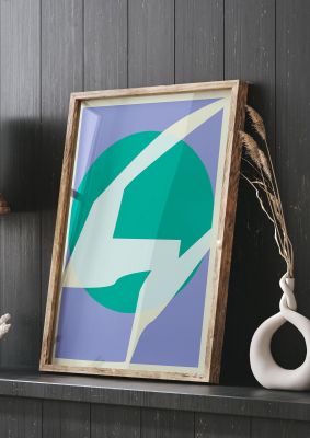 An unframed print of soft tone abstract lilac three graphical in green and purple accent colour