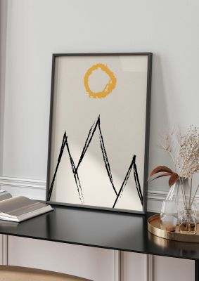 An unframed print of abstract landscape sun graphical in beige and yellow accent colour