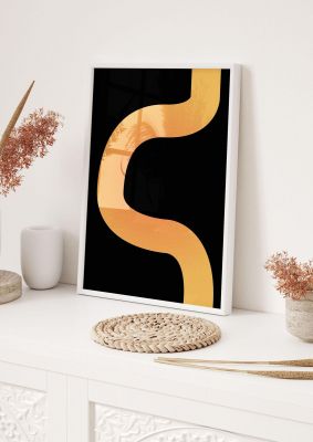 An unframed print of orange glow line abstract two graphical in black and orange accent colour