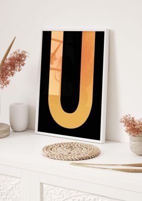 An unframed print of orange glow line abstract five graphical in orange and black accent colour
