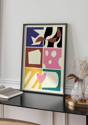 An unframed print of abstract collage mixed colour two retro in multicolour