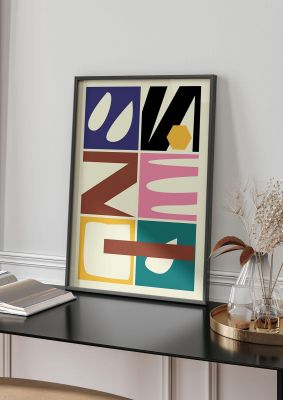 An unframed print of abstract collage mixed colour three retro in multicolour