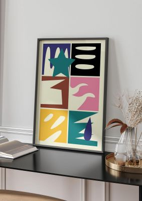 An unframed print of abstract collage mixed colour four retro in multicolour