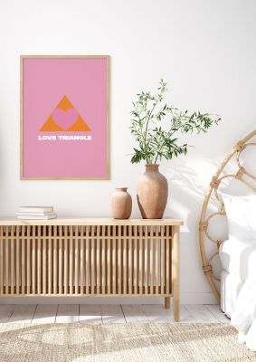 An unframed print of love triangle graphical illustration in pink and orange accent colour