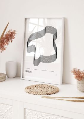 An unframed print of liquid shapes two monochrome abstract in white and silver accent colour