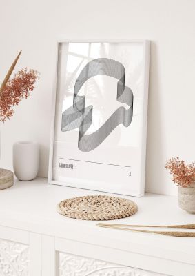 An unframed print of liquid shapes three monochrome abstract in white and silver accent colour