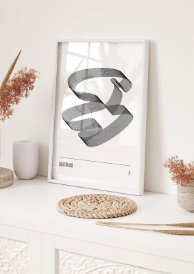 An unframed print of liquid shapes five monochrome abstract in white and silver accent colour