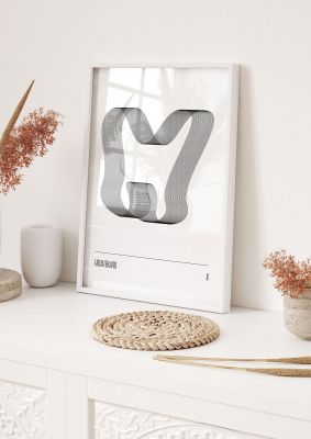 An unframed print of liquid shapes eight monochrome abstract in white and silver accent colour