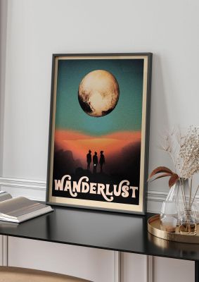An unframed print of wanderlust graphical illustration in multicolour and orange accent colour