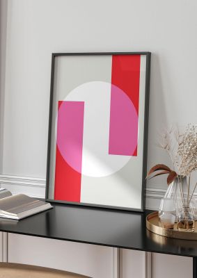 An unframed print of abstract rgb shape three graphical in white and red accent colour