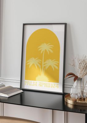 An unframed print of palm springs tropical arch travel illustration in orange and white accent colour