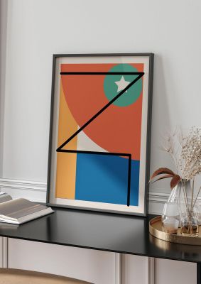 An unframed print of abstract bold shape one retro in multicolour and beige accent colour
