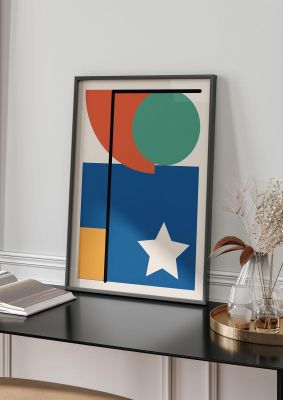 An unframed print of abstract bold shape two retro in multicolour and beige accent colour