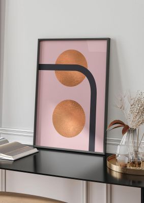 An unframed print of copper and pink abstract five graphical in pink and gold accent colour
