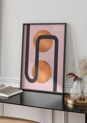 An unframed print of copper and pink abstract six graphical in pink and gold accent colour