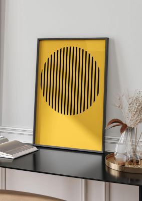 An unframed print of bee stripe four graphical abstract in yellow and black accent colour