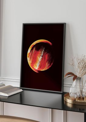An unframed print of abstract mars painting graphical in red and black accent colour
