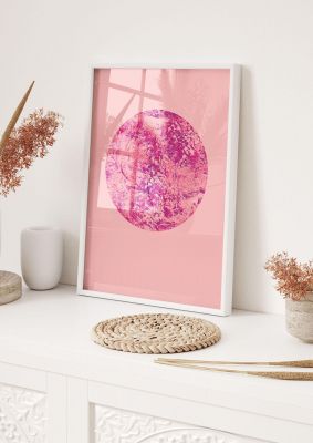 An unframed print of pink pattern disc pattern illustration in pink