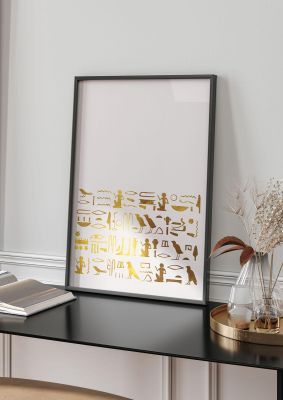 An unframed print of gold egyptian two graphical illustration in beige and gold accent colour