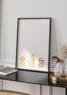 An unframed print of gold egyptian three graphical illustration in beige and gold accent colour