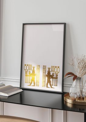 An unframed print of gold egyptian four graphical illustration in beige and gold accent colour